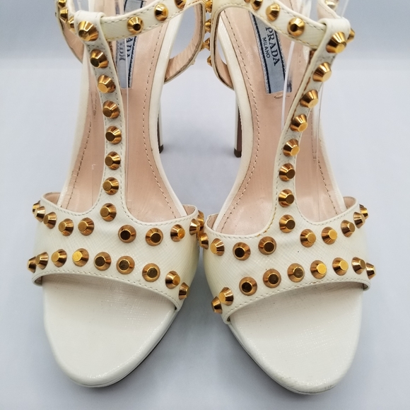 PRADA Cream Stiletto Heel with Gold Studs EU 38.5 - Picture 8 of 11